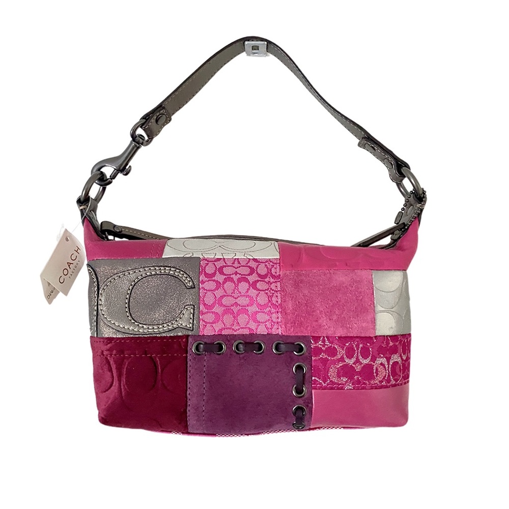 NWT COACH RARE Pink Purple Patchwork Suede Signature Hobo Mini Shoulder Bag Y2K
